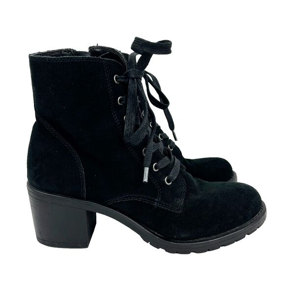 Bjorndal Sasha Lace Up Ankle Boots Combat Heel  w/ Zip & Buckle Black Suede sz 8 - Picture 1 of 11